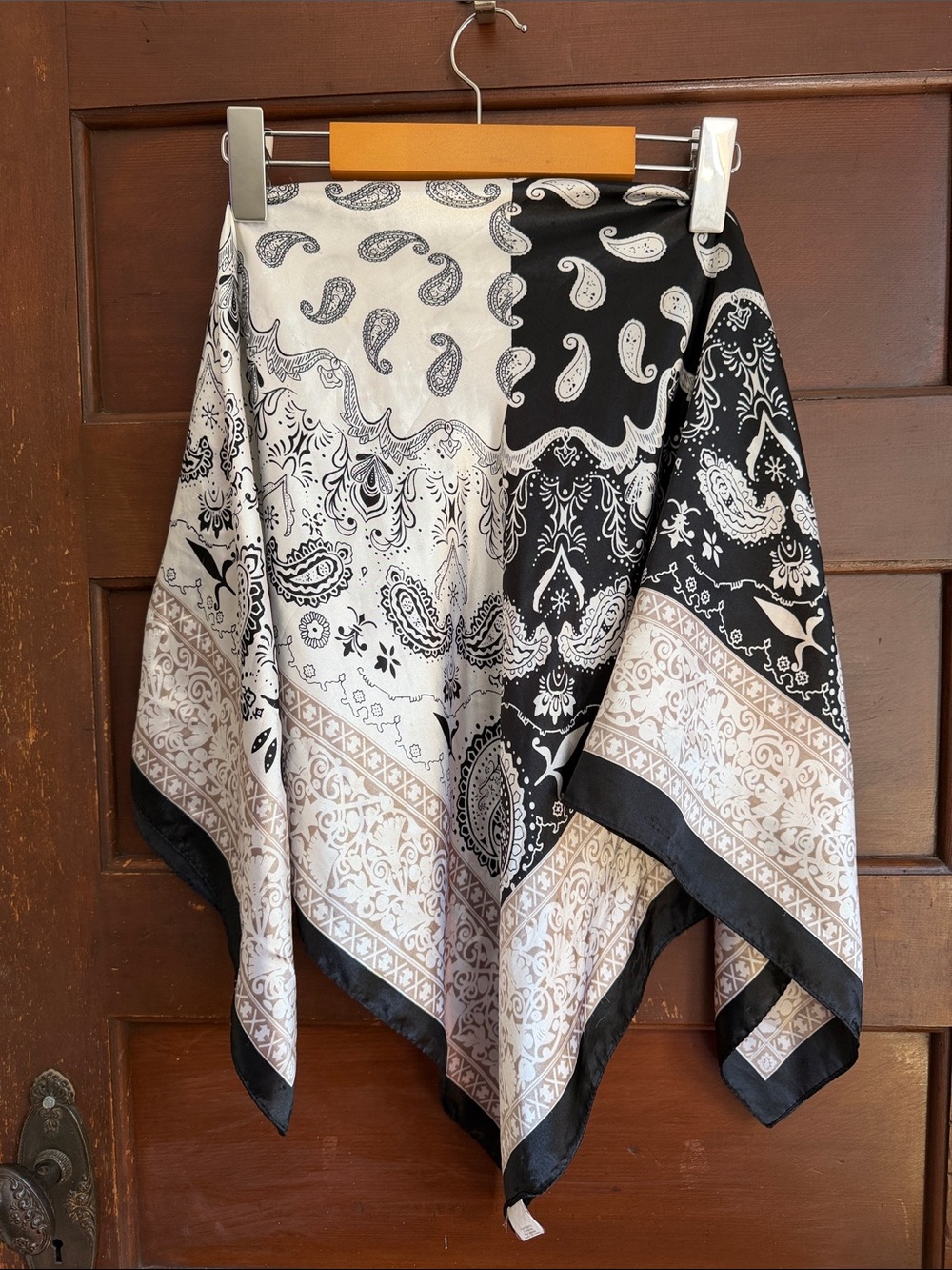 Black, White & Cream Paisley Silk Scarf